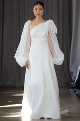 Romantic Balloon Sleeve Wedding Dress Princess Dress Court Vestido De Novia Satin Train Mermaid Simple Bow Bridal Gown